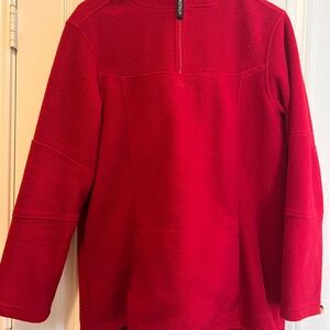 Deep Red Athleta Fleece 1/4 Zip with Faux Fur Hood sz:L